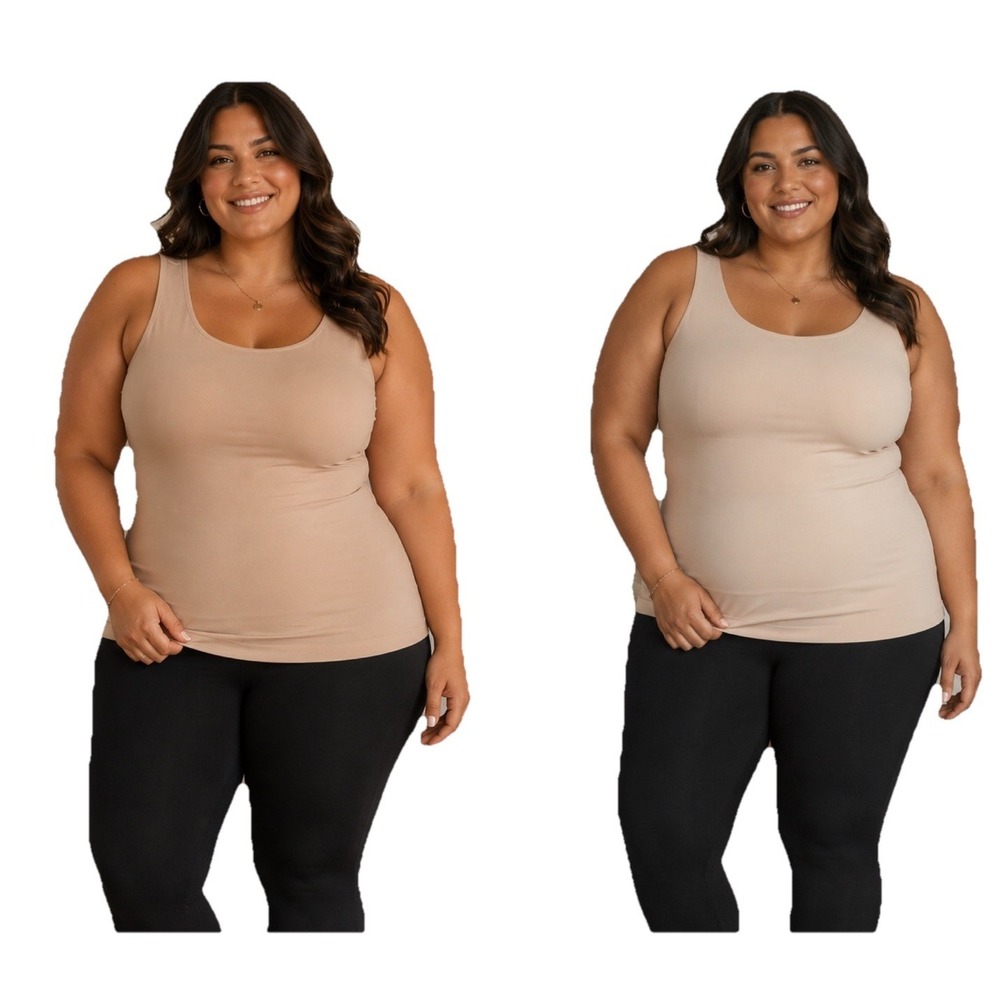2 SPANX Thinstincts Beige Scoop Neck High Back Shaping Cami Tank Size 2X Stretch